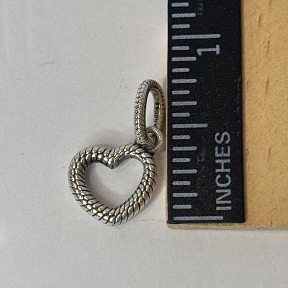Pandora Silver Snake Chain Pattern Open Heart Dangle Charm 399094C00 - Picture 4 of 5